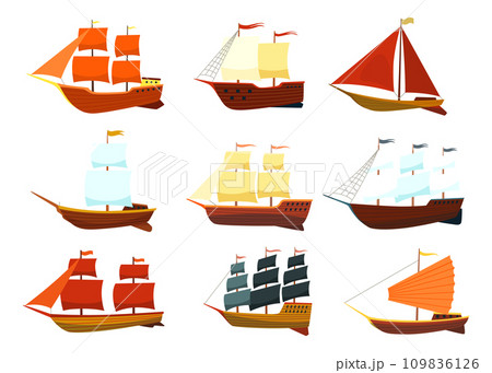 Sailboat icon set. Sail yacht vector cartoon. Vector illustration sailboat on white background 109836126