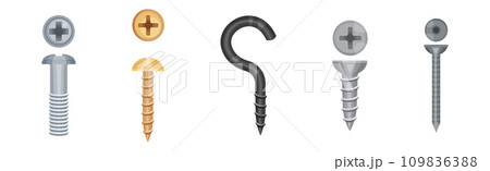 Nail and Bolt of Stainless Steel and Copper Vector Set Nail and Bolt of Stainless Steel and Copper Vector Set 109836388