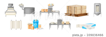Recycling of Paper with Industrial Manufacturing Vector Set Recycling of Paper with Industrial Manufacturing Vector Set 109836466