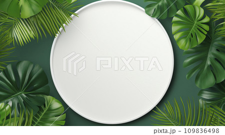 AI-generated content. A Serene White Plate Amidst a Lush Green Oasis AI-generated content. A Serene White Plate Amidst a Lush Green Oasis 109836498