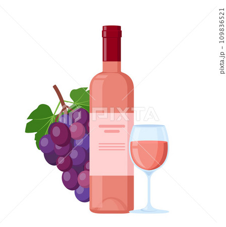 Bottle of wine with a glass and grapes. Winery. Vector illustration. Bottle of wine with a glass and grapes. Winery. Vector illustration. 109836521