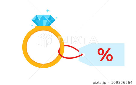Gold ring with blue gemstone and cardboard price tag. Discount. Vector illustration. Gold ring with blue gemstone and cardboard price tag. Discount. Vector illustration. 109836564
