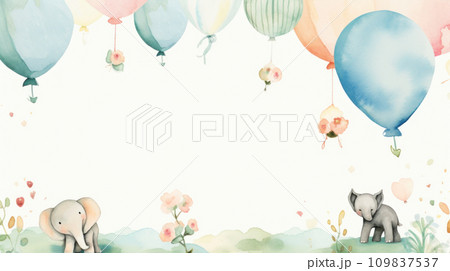 Watercolor baby shower template with adorable motifs 109837537