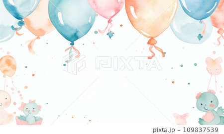 Watercolor baby shower template with adorable motifs 109837539
