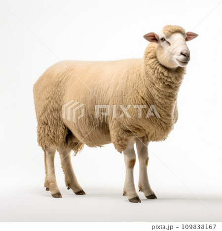 Fluffy sheep isolated on white background. Farmland animals concept. Fluffy sheep isolated on white background. Farmland animals concept. 109838167