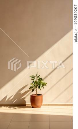 Shadow on a natural-colored wall from a window 109839207