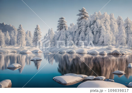 雪景色　湖　3 109839817