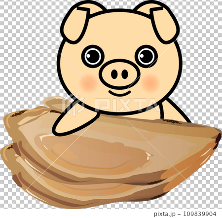 チャーシューを持つ豚のキャラクター チャーシューを持つ豚のキャラクター 109839904