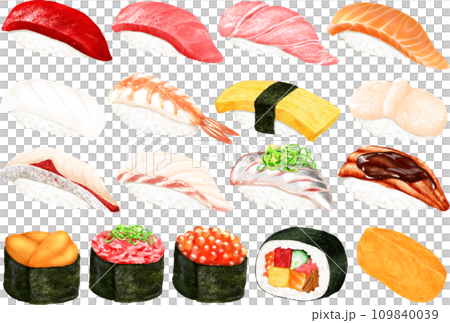 sushi variety conveyor belt sushi toppings 109840039