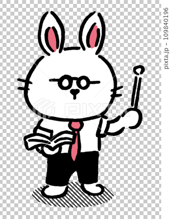 丸眼鏡をかけたかわいい先生風のうさぎ 109840196