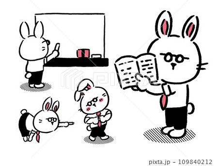 丸眼鏡をかけたかわいい先生風のうさぎ 丸眼鏡をかけたかわいい先生風のうさぎ 109840212
