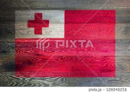 Tonga flag on rustic old wood surface background 109840258