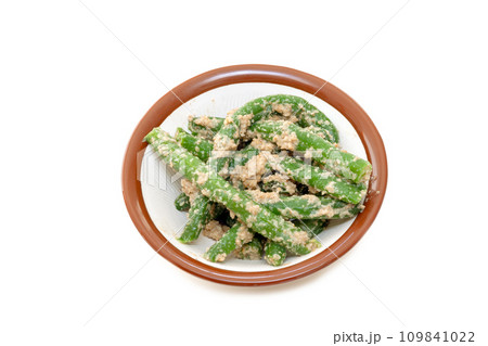 小鉢に盛ったインゲンの胡麻和え【白背景・切り抜き】 小鉢に盛ったインゲンの胡麻和え【白背景・切り抜き】 109841022