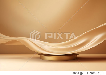 Elevate Your Brand, Luxury Beige Podium on Flowing Gold Fabric Elevate Your Brand, Luxury Beige Podium on Flowing Gold Fabric 109841469