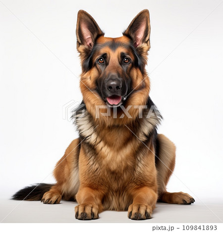 AI-generated content. Beautiful adult german shepherd posing isolated on white background Generative AI AI-generated content. Beautiful adult german shepherd posing isolated on white background Generative AI 109841893
