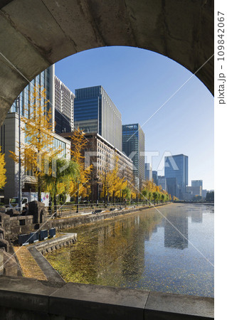 【都市風景】皇居前広場から見た馬場先濠と丸の内ビル群 【都市風景】皇居前広場から見た馬場先濠と丸の内ビル群 109842067