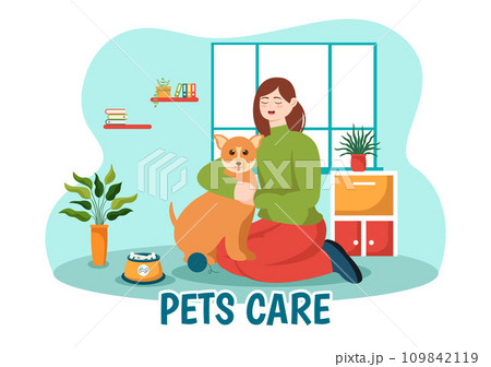Pets Care Vector Illustration with Animal Shelter or Vet Clinic for Taking Care of Dog or Cat in Healthcare Flat Cartoon Background Design Pets Care Vector Illustration with Animal Shelter or Vet Clinic for Taking Care of Dog or Cat in Healthcare Flat Cartoon Background Design 109842119