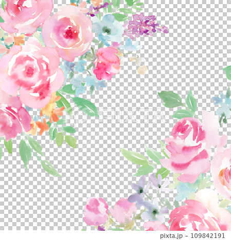 粉紅玫瑰和水彩花背景插圖 粉紅玫瑰和水彩花背景插圖 109842191