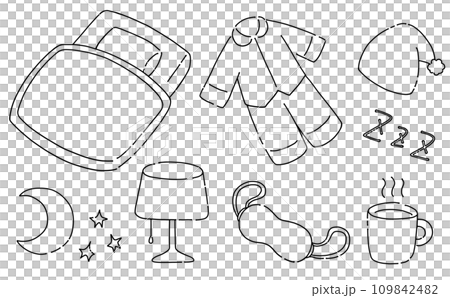 ゆるめシンプル睡眠セット　線画 109842482