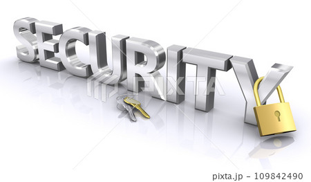 南京錠でガードされるSECURITYの文字、セキュリティイメージ 109842490