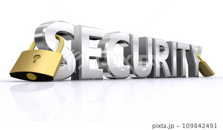 南京錠でガードされるSECURITYの文字、セキュリティイメージ 109842491