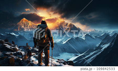 冬の険しい山を登山する人のイラスト素材 [109842533] - PIXTA