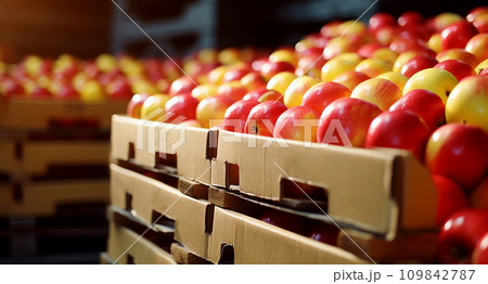 Apples in a food processing facility, clean and fresh in store . Generative AI 109842787