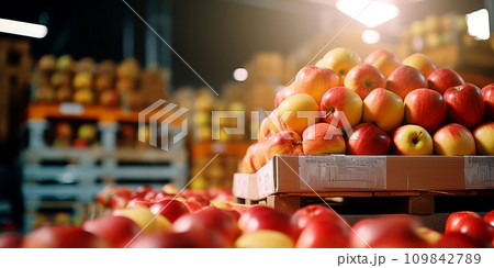 Apples in a food processing facility, clean and fresh in store . Generative AI 109842789