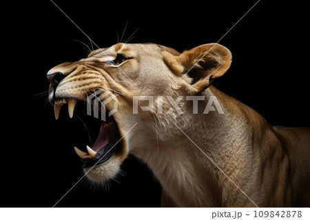 lion roaring side view