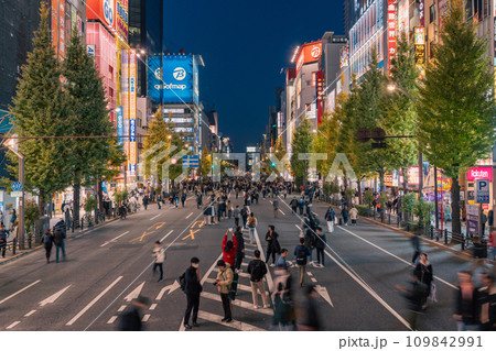 《東京都》秋葉原の電気街の夜景・歩行者天国 109842991