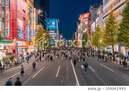 《東京都》秋葉原の電気街の夜景・歩行者天国 109842993
