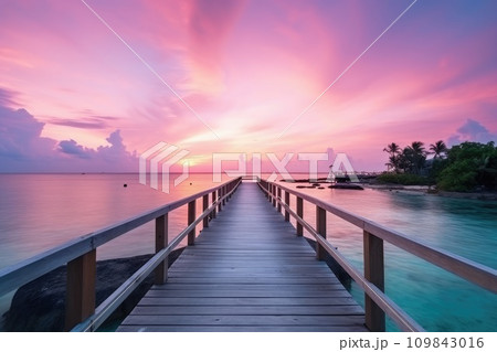 wooden bridge over the beach. Vacation and Holiday concept. generative ai 109843016