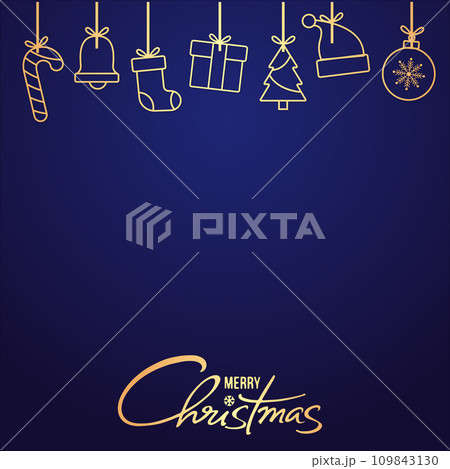 Merry Christmas background with Christmas elements, snowflakes, snowman, Christmas tree, garland round decoration collection 109843130