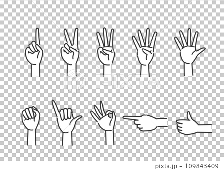 Illustration of various finger movements Illustration of various finger movements 109843409