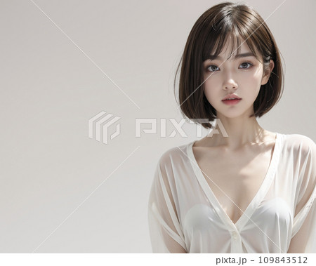 黒髪ショートボブの日本人女性のポートレート（AI生成画像） 109843512