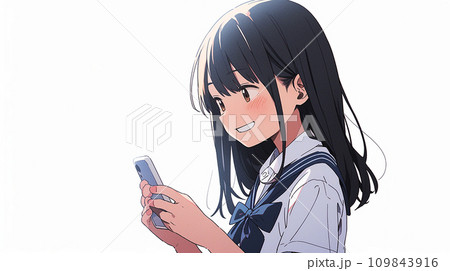 笑顔でスマホを見る女子学生 109843916