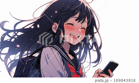 笑顔でスマホを見る女子学生 109843918