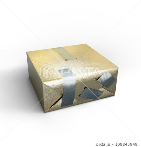 Golden Gift Box with Silver Duct Tape. 3D Illustration. File with Clipping Path. Golden Gift Box with Silver Duct Tape. 3D Illustration. File with Clipping Path. 109843949