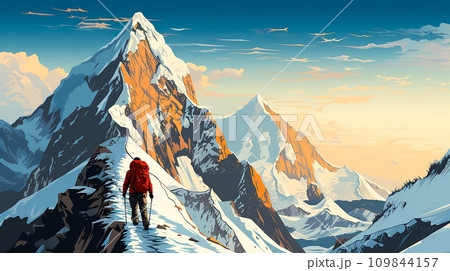 冬の険しい山を登山する人のイラスト素材 [109844157] - PIXTA