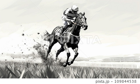 競馬場を駆ける馬と騎手のイラスト素材 [109844538] - PIXTA