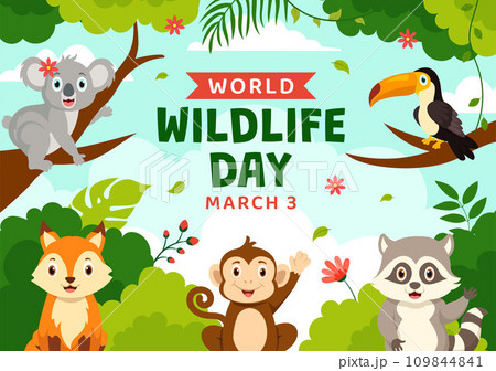 World Wildlife Day Vector Illustration on March 3 with Various a Animals to Protection Animal and Preserve Their Habitat in Forest in Flat Background 109844841