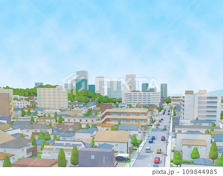 家 住宅 街 都市 手描き風 イラスト  水彩画風 背景 家 住宅 街 都市 手描き風 イラスト  水彩画風 背景 109844985
