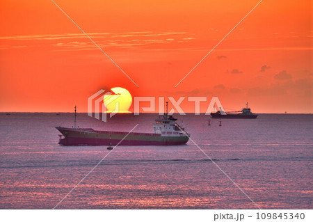貨物船とダルマ朝日 109845340