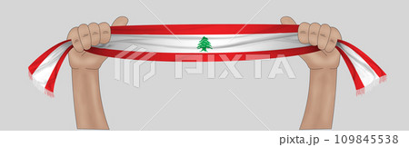 3D Flag on ribbon in hand 109845538