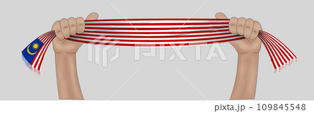 3D Flag on ribbon in hand 109845548