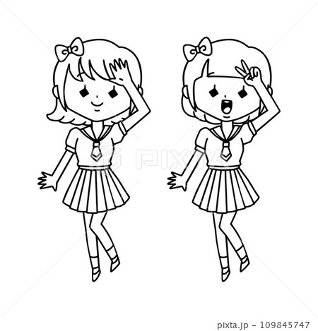 双子コーデした女の子・線画 109845747