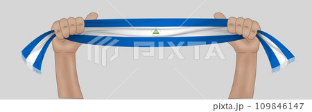 3D Flag on ribbon in hand 109846147