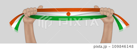 3D Flag on ribbon in hand 3D Flag on ribbon in hand 109846148