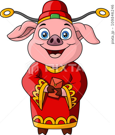 Cute pig cartoon wearing traditional Chinese costume 109846246