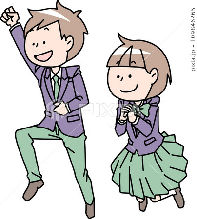 ブレザー服の男女　ジャンプ 109846265